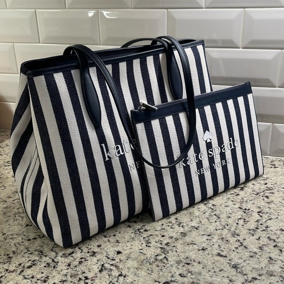 Kate Spade Striped Street Tote with Clutch Set NWOT - Picture 1 of 15
